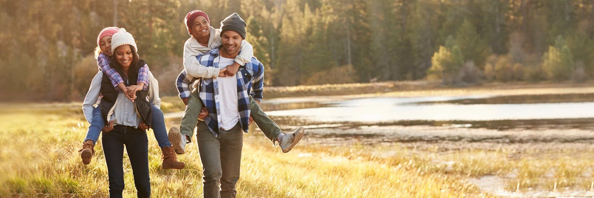 Smiling family on a hike